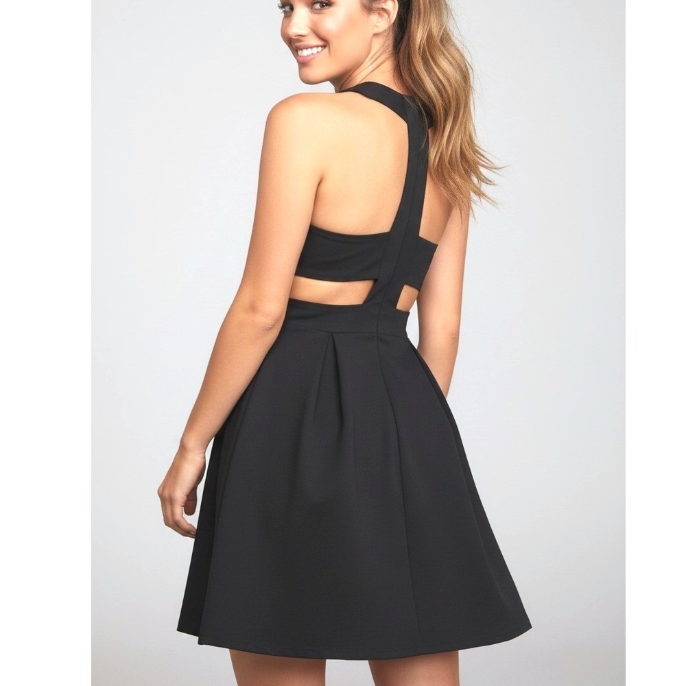 Lulus Cut Out & About Little Black Skater Dress Sz M